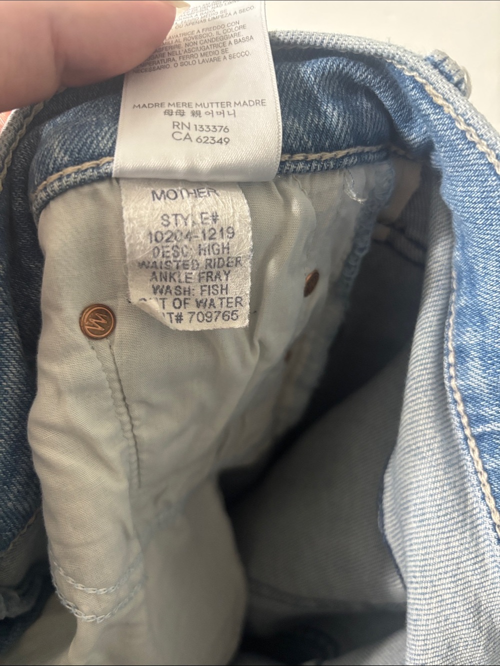 Mother Jeans High Waisted Rider Ankle Straight 709765 Blue Fish Water Size 31 - Picture 9 of 10